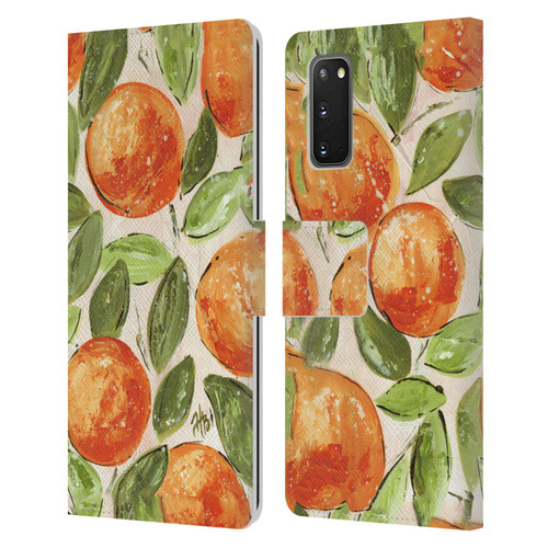 Haley Bush Pattern Painting Orange Splash Leather Book Wallet Case Cover For Samsung Galaxy S20 / S20 5G