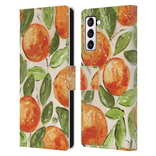 Haley Bush Pattern Painting Orange Splash Leather Book Wallet Case Cover For Samsung Galaxy S21+ 5G