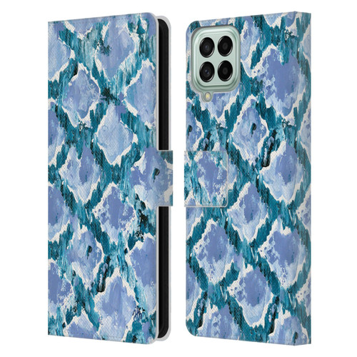 Haley Bush Pattern Painting Blue Diamond Leather Book Wallet Case Cover For Samsung Galaxy M53 (2022)