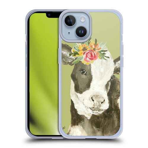 Haley Bush Floral Painting Holstein Cow Soft Gel Case for Apple iPhone 14