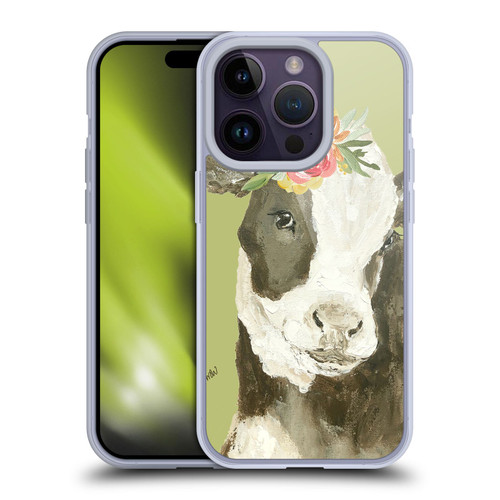 Haley Bush Floral Painting Holstein Cow Soft Gel Case for Apple iPhone 14 Pro