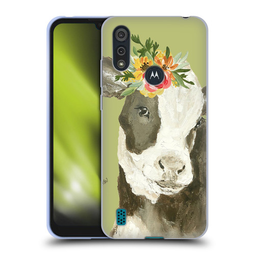 Haley Bush Floral Painting Holstein Cow Soft Gel Case for Motorola Moto E6s (2020)