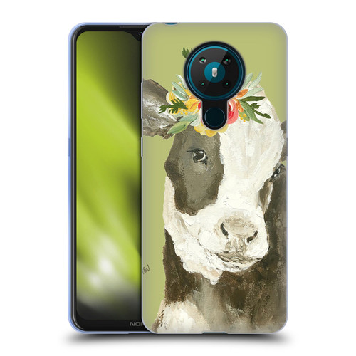 Haley Bush Floral Painting Holstein Cow Soft Gel Case for Nokia 5.3