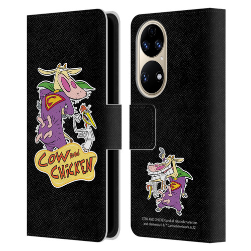 Cow and Chicken Graphics Super Cow Leather Book Wallet Case Cover For Huawei P50