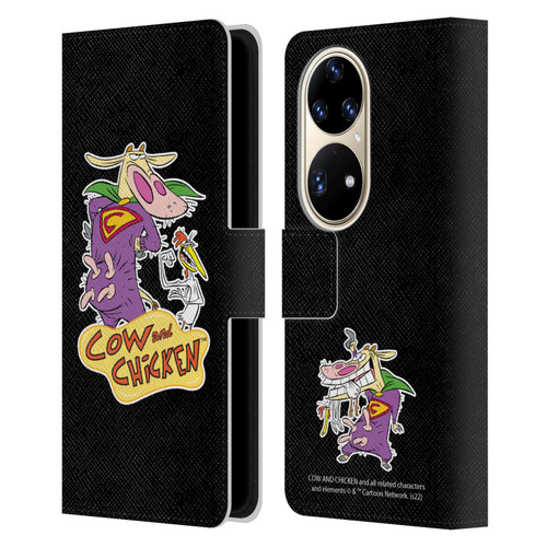Cow and Chicken Graphics Super Cow Leather Book Wallet Case Cover For Huawei P50 Pro