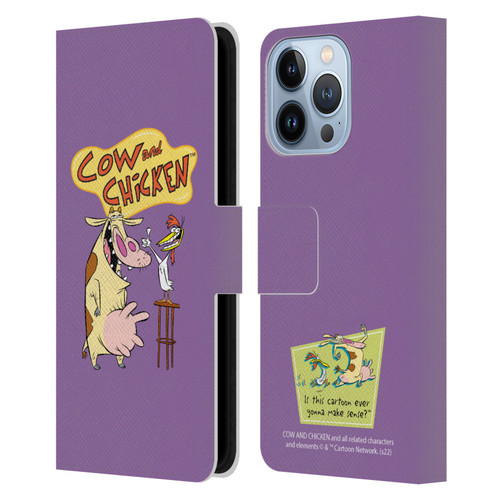 Cow and Chicken Graphics Character Art Leather Book Wallet Case Cover For Apple iPhone 13 Pro