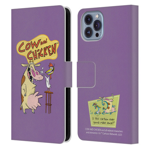 Cow and Chicken Graphics Character Art Leather Book Wallet Case Cover For Apple iPhone 14