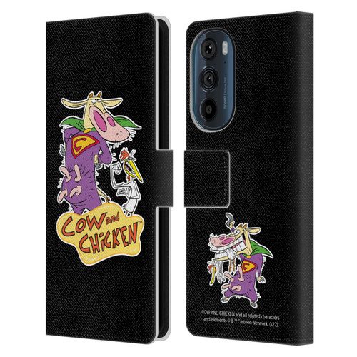 Cow and Chicken Graphics Super Cow Leather Book Wallet Case Cover For Motorola Edge 30