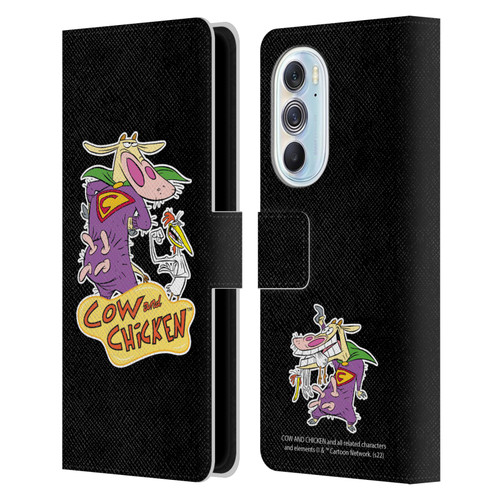 Cow and Chicken Graphics Super Cow Leather Book Wallet Case Cover For Motorola Edge X30