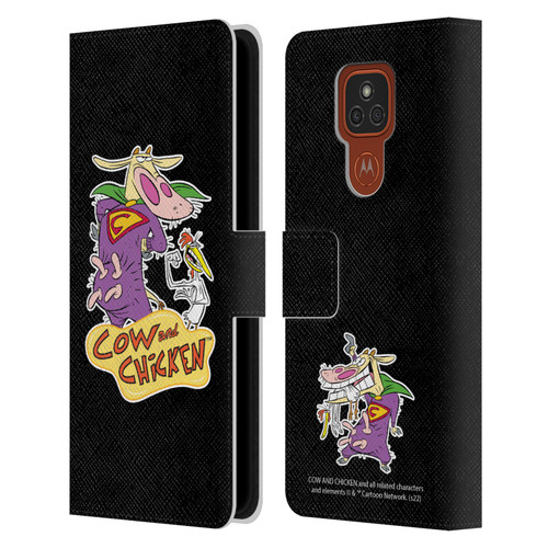 Cow and Chicken Graphics Super Cow Leather Book Wallet Case Cover For Motorola Moto E7 Plus
