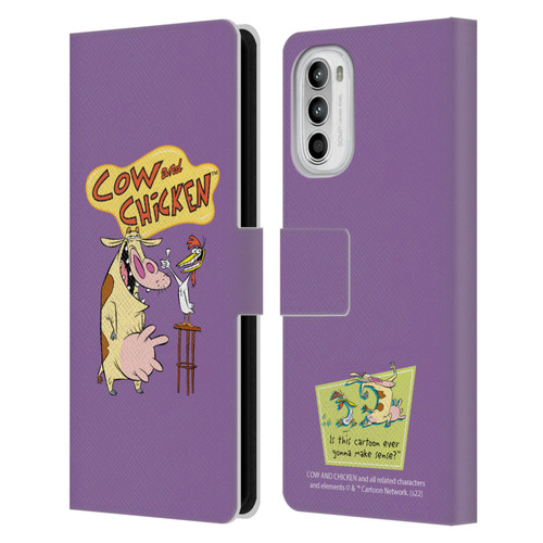 Cow and Chicken Graphics Character Art Leather Book Wallet Case Cover For Motorola Moto G52