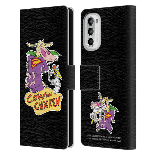 Cow and Chicken Graphics Super Cow Leather Book Wallet Case Cover For Motorola Moto G52