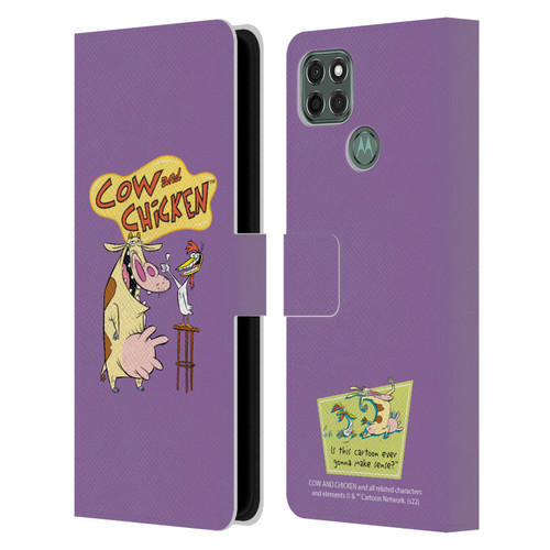 Cow and Chicken Graphics Character Art Leather Book Wallet Case Cover For Motorola Moto G9 Power