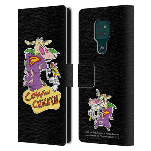 Cow and Chicken Graphics Super Cow Leather Book Wallet Case Cover For Motorola Moto G9 Play