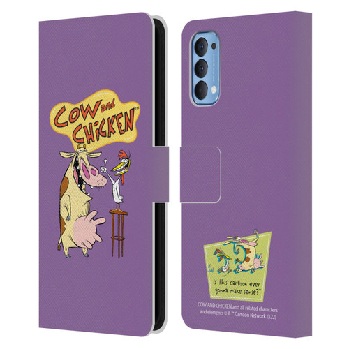 Cow and Chicken Graphics Character Art Leather Book Wallet Case Cover For OPPO Reno 4 5G