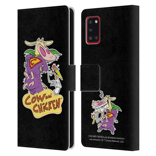 Cow and Chicken Graphics Super Cow Leather Book Wallet Case Cover For Samsung Galaxy A31 (2020)