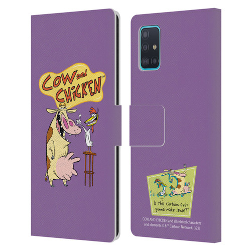 Cow and Chicken Graphics Character Art Leather Book Wallet Case Cover For Samsung Galaxy A51 (2019)