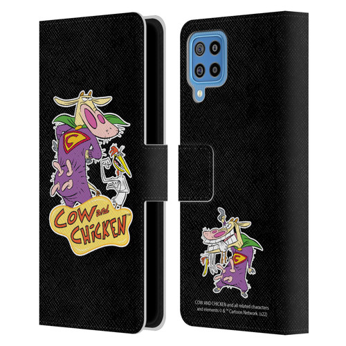 Cow and Chicken Graphics Super Cow Leather Book Wallet Case Cover For Samsung Galaxy F22 (2021)