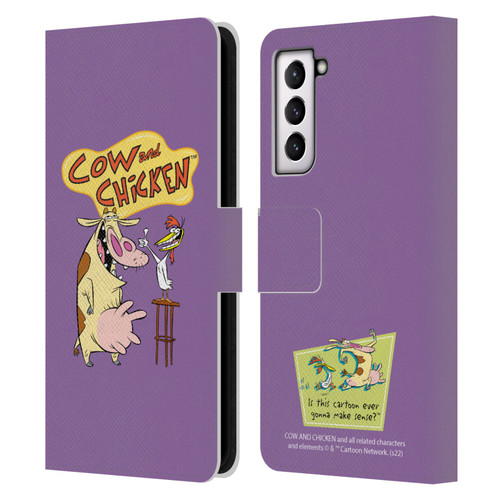 Cow and Chicken Graphics Character Art Leather Book Wallet Case Cover For Samsung Galaxy S21 5G