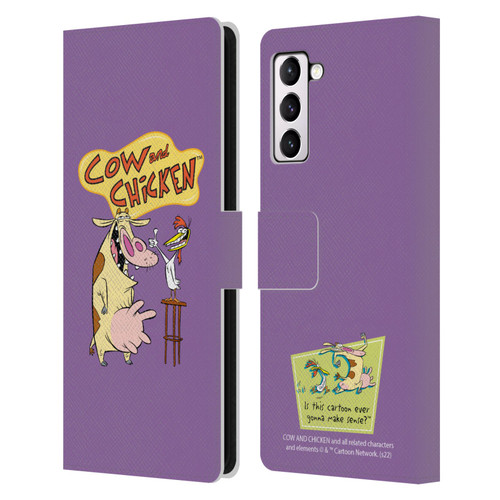 Cow and Chicken Graphics Character Art Leather Book Wallet Case Cover For Samsung Galaxy S21+ 5G