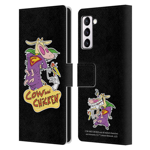 Cow and Chicken Graphics Super Cow Leather Book Wallet Case Cover For Samsung Galaxy S21+ 5G