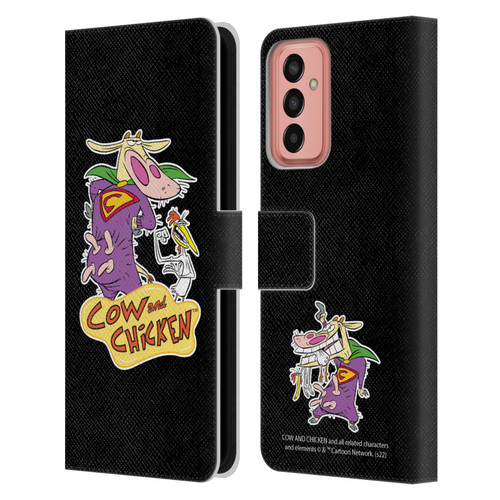 Cow and Chicken Graphics Super Cow Leather Book Wallet Case Cover For Samsung Galaxy M13 (2022)