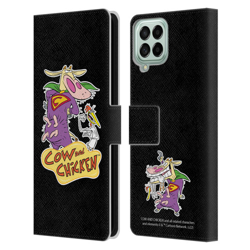 Cow and Chicken Graphics Super Cow Leather Book Wallet Case Cover For Samsung Galaxy M33 (2022)