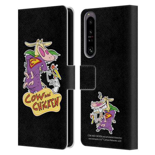 Cow and Chicken Graphics Super Cow Leather Book Wallet Case Cover For Sony Xperia 1 IV