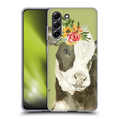 Haley Bush Floral Painting Holstein Cow Soft Gel Case for Samsung Galaxy S21 FE 5G