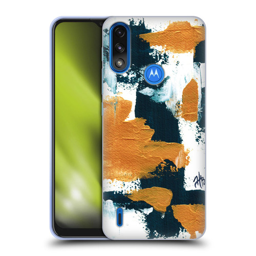 Haley Bush Pattern Painting Abstract Navy Gold White Soft Gel Case for Motorola Moto E7 Power / Moto E7i Power