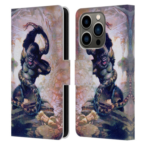 Frank Frazetta Fantasy Gorilla With Snake Leather Book Wallet Case Cover For Apple iPhone 14 Pro