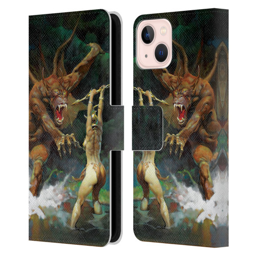 Frank Frazetta Medieval Fantasy Girl and the Beast Leather Book Wallet Case Cover For Apple iPhone 13