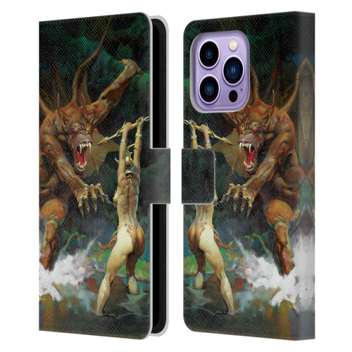 Frank Frazetta Medieval Fantasy Girl and the Beast Leather Book Wallet Case Cover For Apple iPhone 14 Pro Max