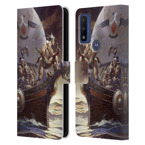 Frank Frazetta Medieval Fantasy Kane on Golden Sea Leather Book Wallet Case Cover For Motorola G Pure