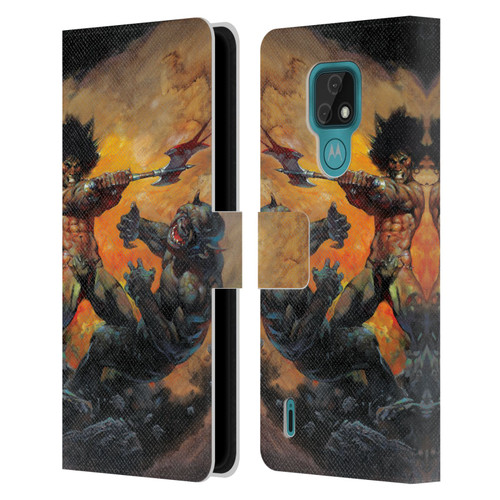 Frank Frazetta Medieval Fantasy Viking Slayer Leather Book Wallet Case Cover For Motorola Moto E7