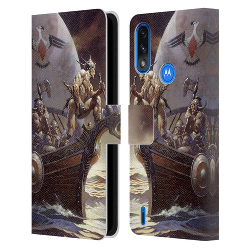 Frank Frazetta Medieval Fantasy Kane on Golden Sea Leather Book Wallet Case Cover For Motorola Moto E7 Power / Moto E7i Power