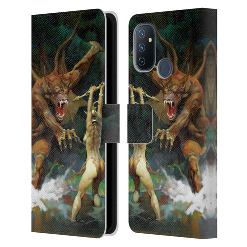 Frank Frazetta Medieval Fantasy Girl and the Beast Leather Book Wallet Case Cover For OnePlus Nord N100