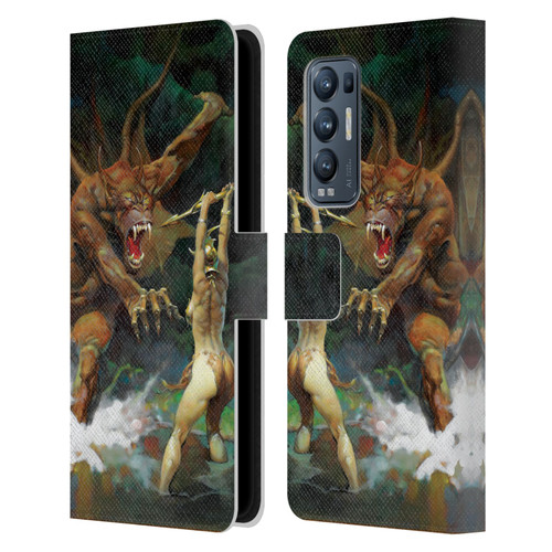 Frank Frazetta Medieval Fantasy Girl and the Beast Leather Book Wallet Case Cover For OPPO Find X3 Neo / Reno5 Pro+ 5G