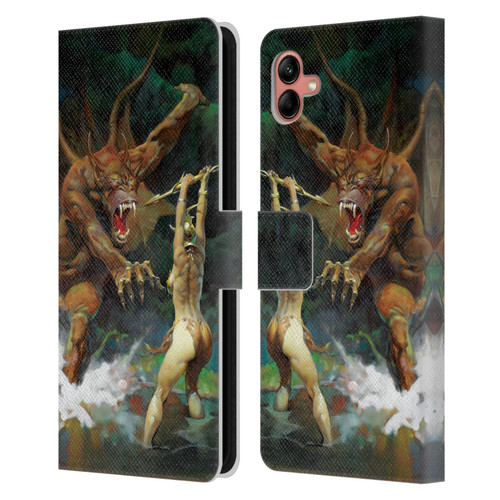 Frank Frazetta Medieval Fantasy Girl and the Beast Leather Book Wallet Case Cover For Samsung Galaxy A04 (2022)