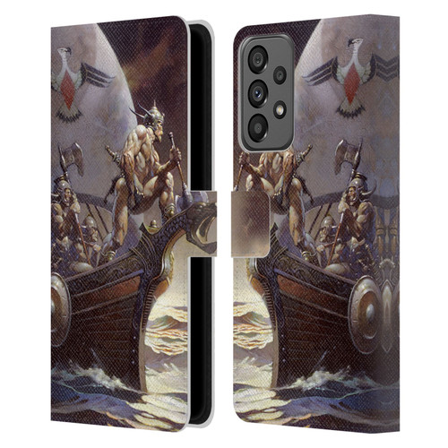 Frank Frazetta Medieval Fantasy Kane on Golden Sea Leather Book Wallet Case Cover For Samsung Galaxy A73 5G (2022)