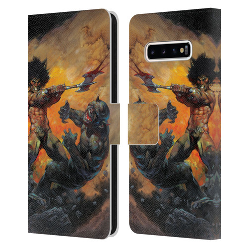 Frank Frazetta Medieval Fantasy Viking Slayer Leather Book Wallet Case Cover For Samsung Galaxy S10+ / S10 Plus