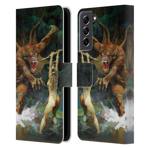 Frank Frazetta Medieval Fantasy Girl and the Beast Leather Book Wallet Case Cover For Samsung Galaxy S21 FE 5G