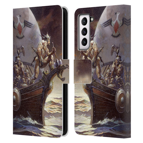 Frank Frazetta Medieval Fantasy Kane on Golden Sea Leather Book Wallet Case Cover For Samsung Galaxy S21 5G