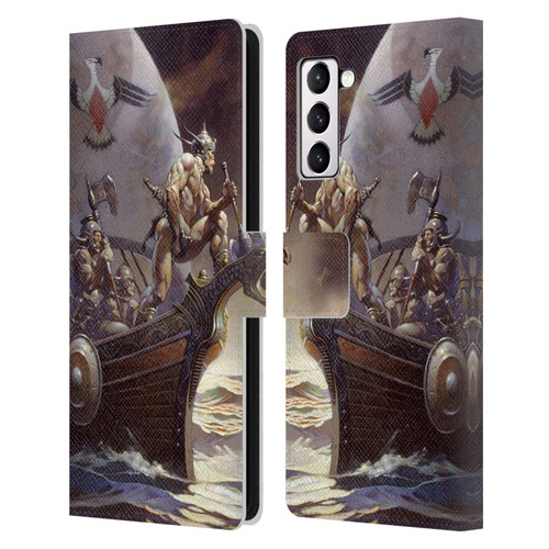 Frank Frazetta Medieval Fantasy Kane on Golden Sea Leather Book Wallet Case Cover For Samsung Galaxy S21+ 5G