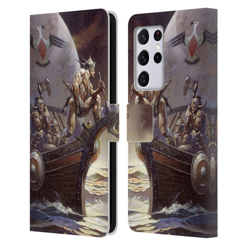 Frank Frazetta Medieval Fantasy Kane on Golden Sea Leather Book Wallet Case Cover For Samsung Galaxy S21 Ultra 5G
