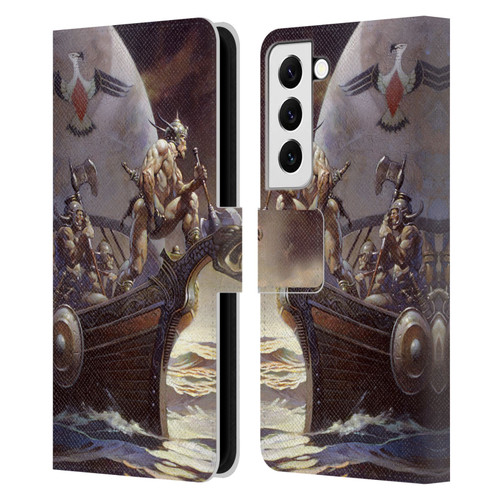 Frank Frazetta Medieval Fantasy Kane on Golden Sea Leather Book Wallet Case Cover For Samsung Galaxy S22 5G