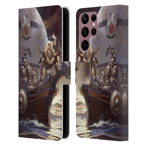 Frank Frazetta Medieval Fantasy Kane on Golden Sea Leather Book Wallet Case Cover For Samsung Galaxy S22 Ultra 5G