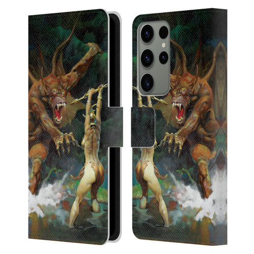 Frank Frazetta Medieval Fantasy Girl and the Beast Leather Book Wallet Case Cover For Samsung Galaxy S23 Ultra 5G