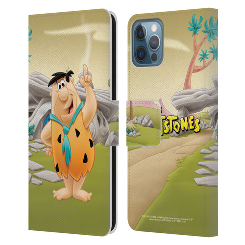 The Flintstones Characters Fred Flintstones Leather Book Wallet Case Cover For Apple iPhone 12 / iPhone 12 Pro