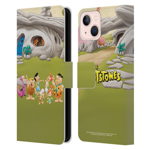 The Flintstones Characters Stone House Leather Book Wallet Case Cover For Apple iPhone 13